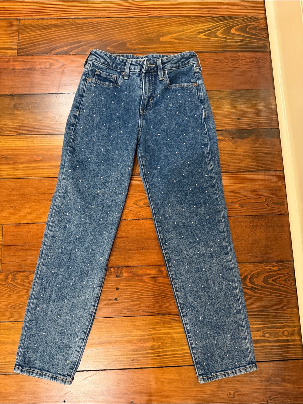 Old Navy Blue Straight-Leg Jeans with Pearl Dots